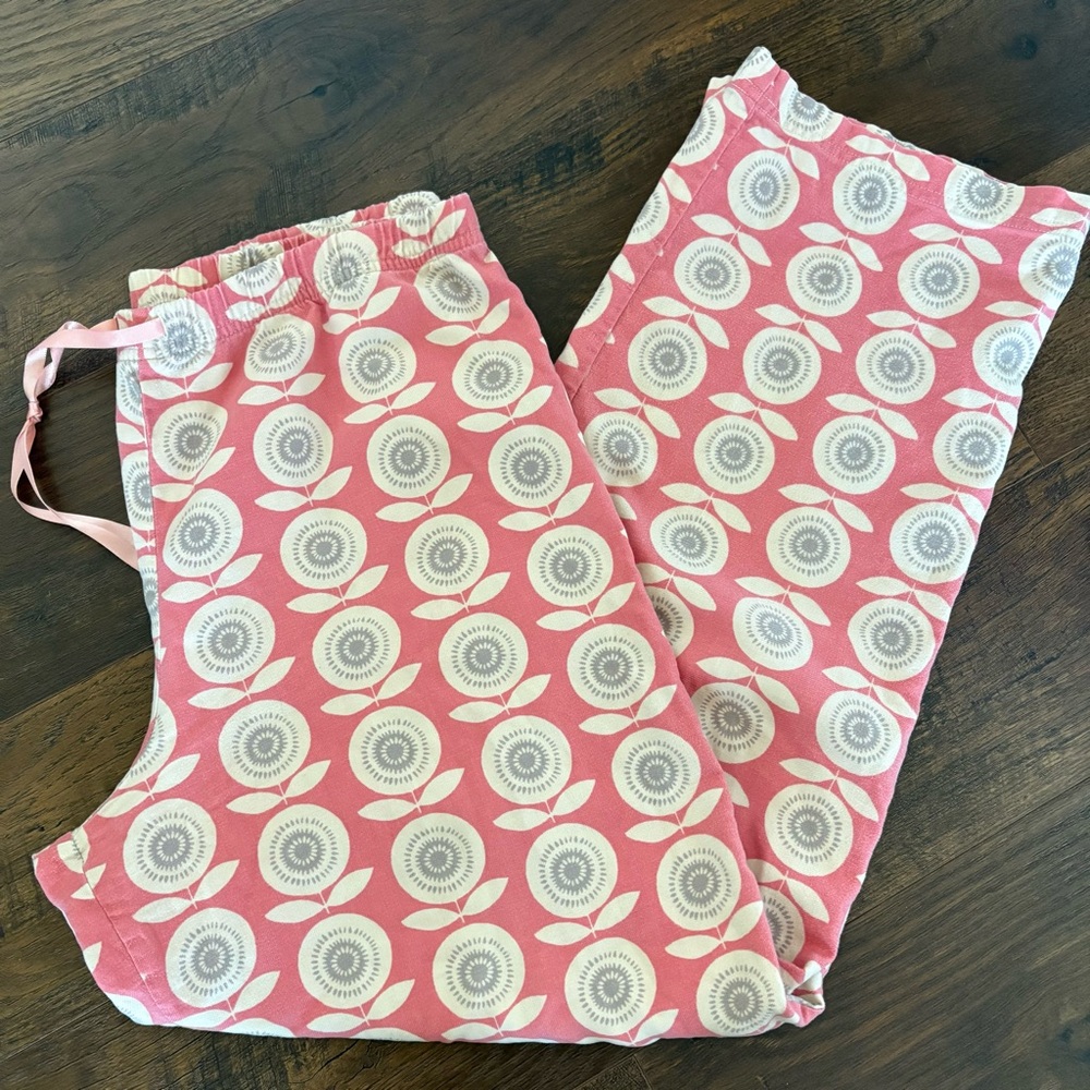 Garnet Hill Pink Floral Flannel Pajama Bottoms Sz M
